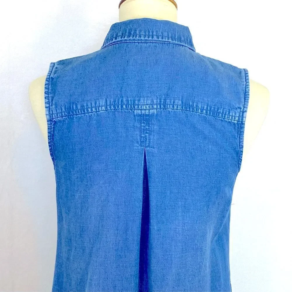 J. JILL DRESS SLEEVELESS CHAMBRAY SNAP FRONT - Picture 7 of 10